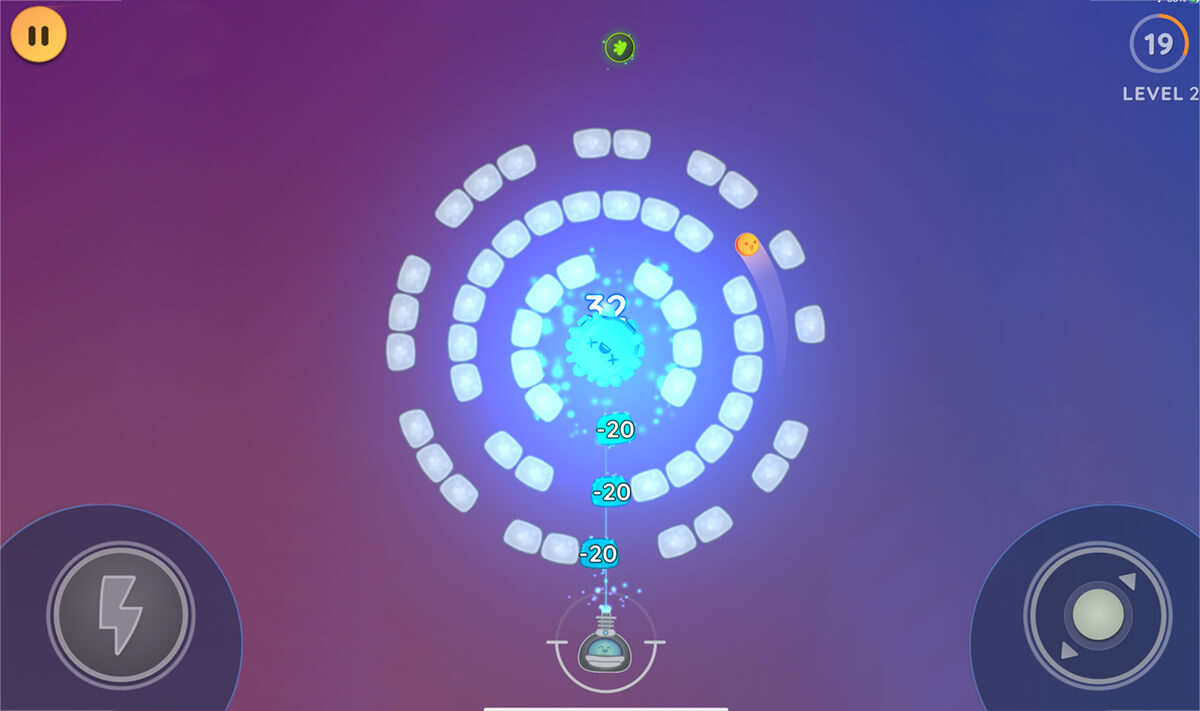 Proton Power game where the player fires a proton beam at a tumor