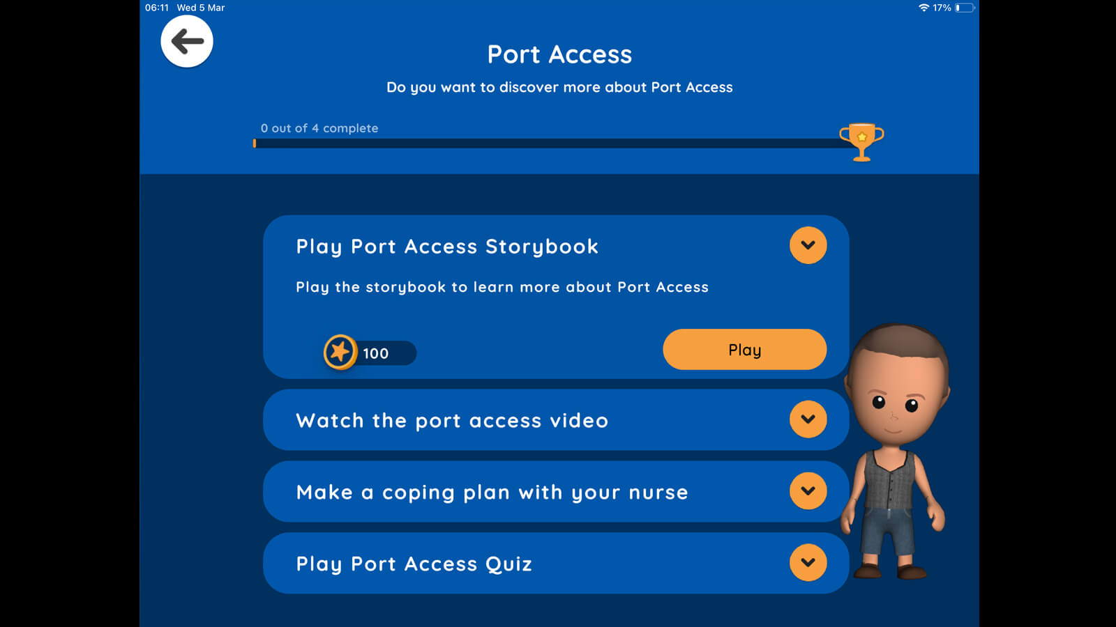 Screen showing Mission steps in a personalized learning journey